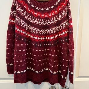 Red and White Crew Neck Sweater